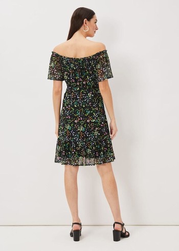 Phase Eight Zaylah Shirred Floral Mesh Dress Black/Multicolor Australia | QD3268791